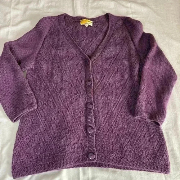 Artesanias Paehamama Handmade Knit Peruvian Alpaca Button Down Purple Cardigan - Picture 1 of 8